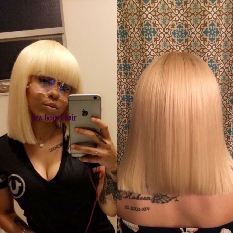Beauty Short Straight #613 Blonde Bob simulation human hair natural wig cheaper Swept Bangs Full Synthetic Wig for women