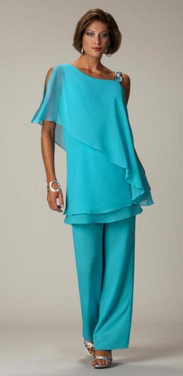 Black Two Pieces Chiffon Mother of the Bride Pant Suits For Wedding One Shoulder Tiered Pants Suit Plus Size Formal Dresses Evening