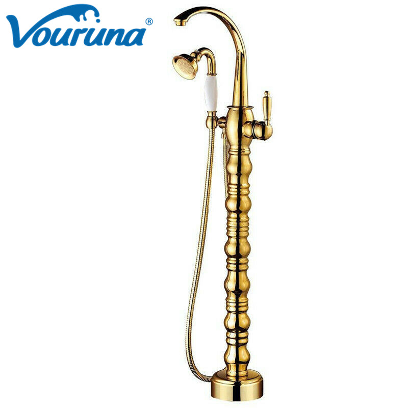 VOURUNA Golden Floor Mounted Bathtub Shower Mixer Faucet FaucetFree Standing Bath Filler
VOURUNA Golden Floor Mounted Bathtub Shower Mixer Faucet FaucetFree Standing Bath Filler