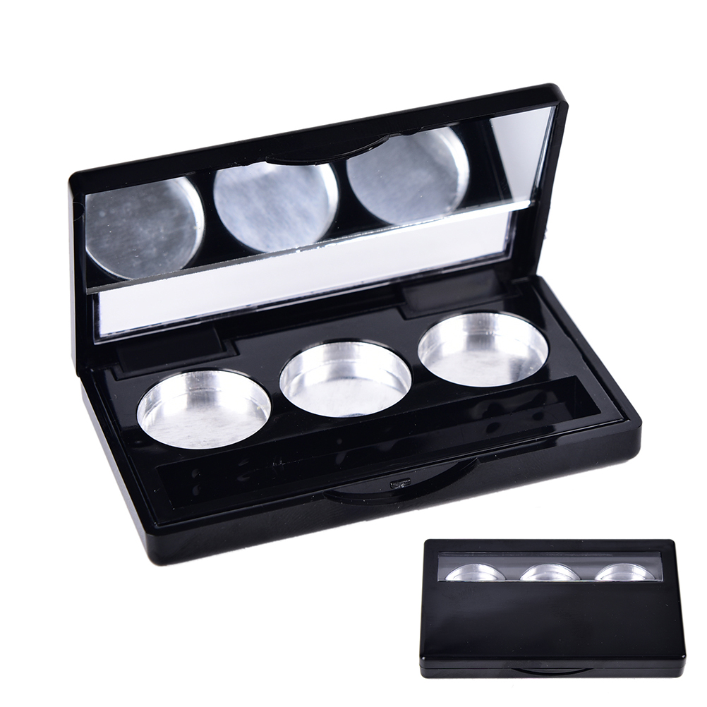 DIY Black 3 Round Eye Shadow Lipstick Cosmetic Empty Makeup Box Grid Packing Case Palette