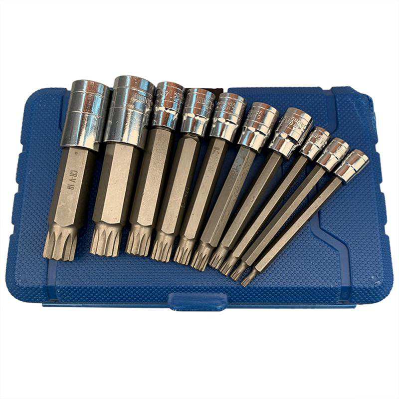 10Pcs/Set Car Repair Tool Triple Square Spline Bit Socket Set M type 1/2 3/8 1/4 Tamper Proof Long Reach Auto Hand-held Disassembly Tools