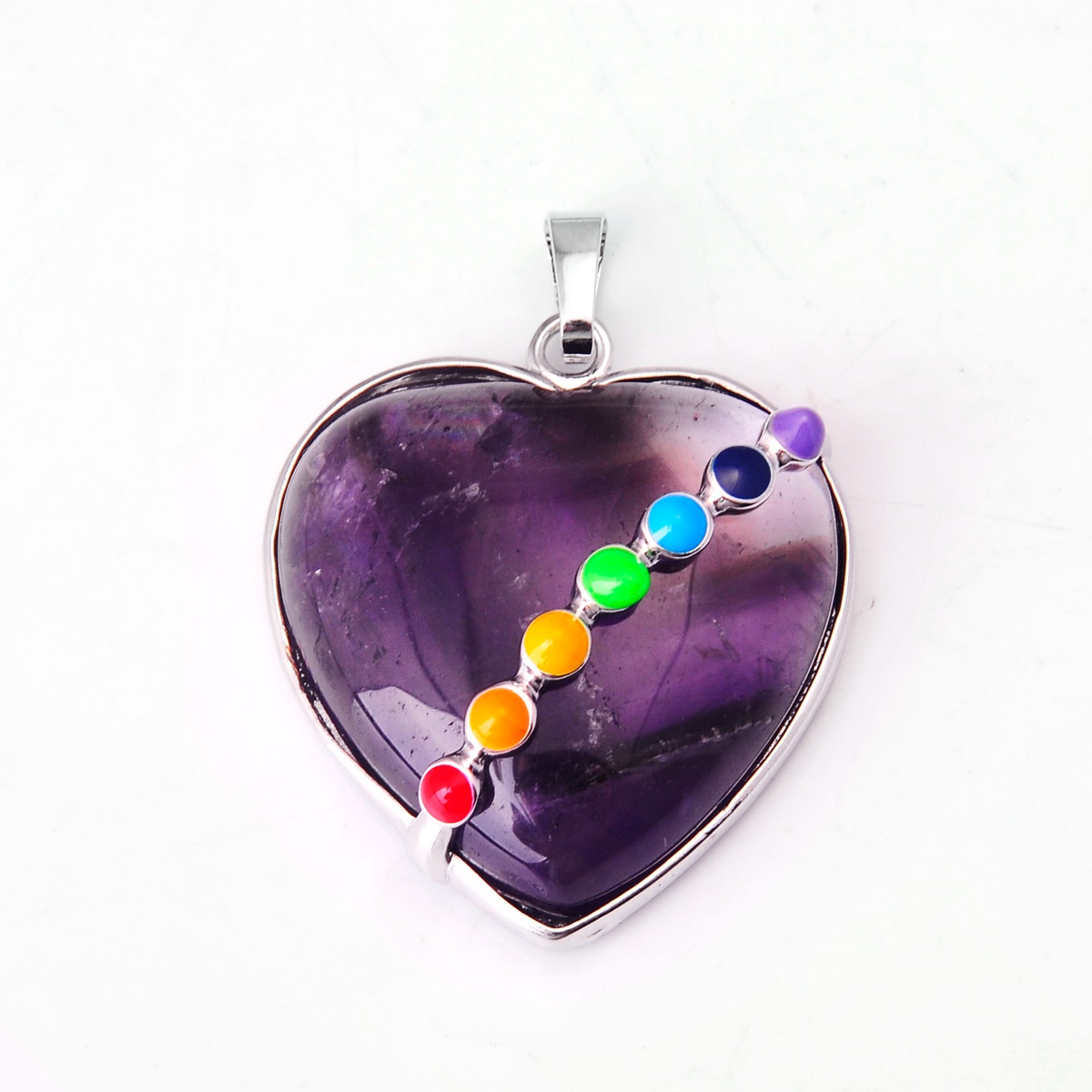 7 Chakra Female Pendant Crystal Heart Shape Natural Stone Neck Ornament Healing Chakra Aura Love Charm Bulk Jewelry Amethyst Turquoise