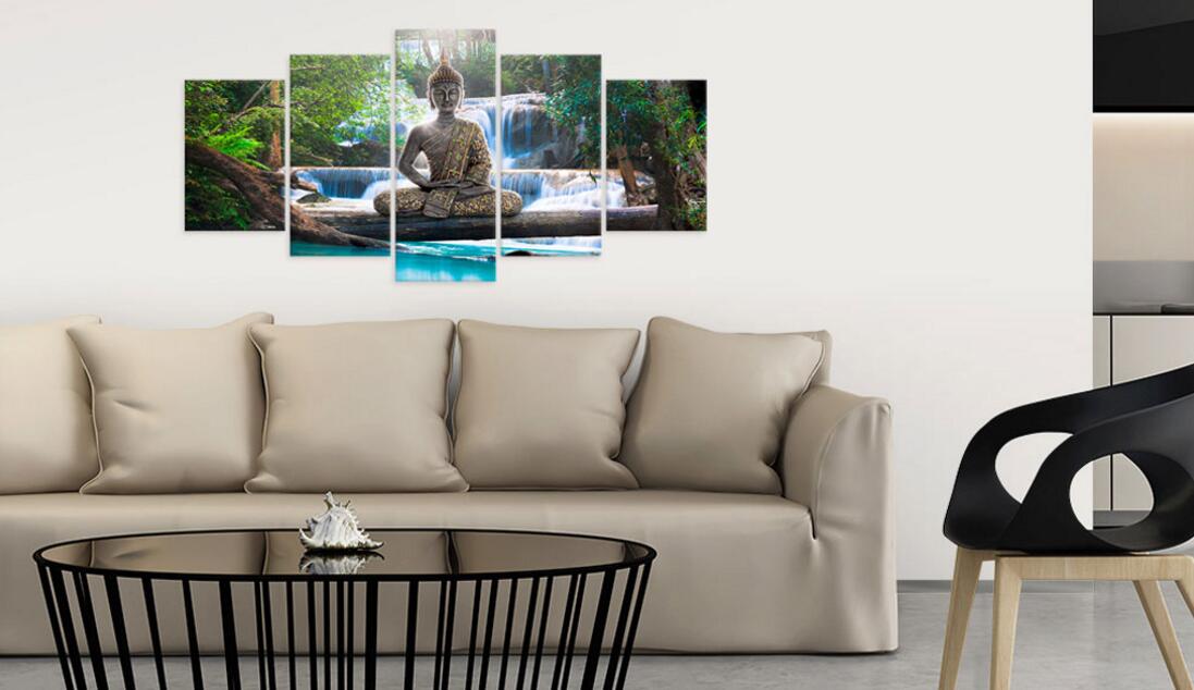 5 Panel Abstract Printed Buddha Painting Canvas Wall Art Home Decor Buddha Scenery Flower Picture For Living Room Unframed