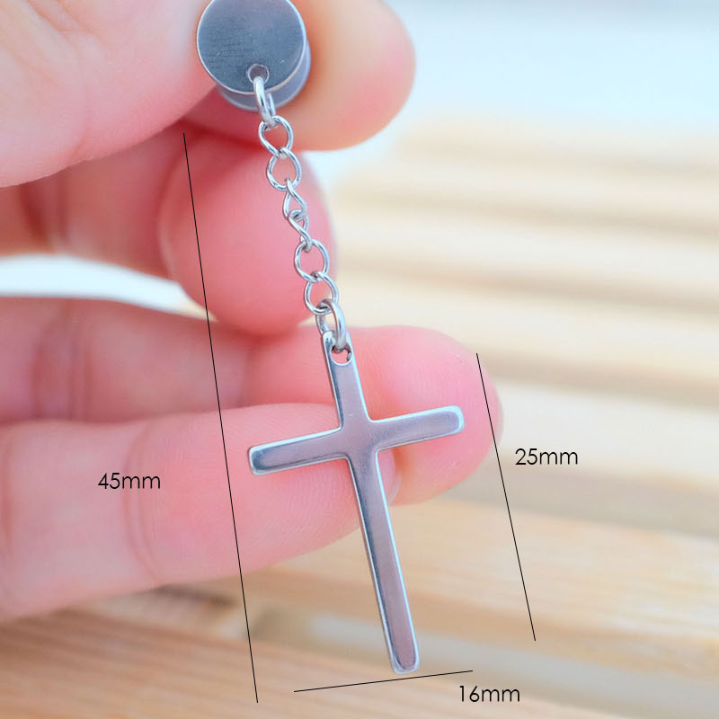 Charm Cross Drop Dangle Earrings Hip Hop Punk Men's Stainless Steel Barbell Stud Earrings Jewelry