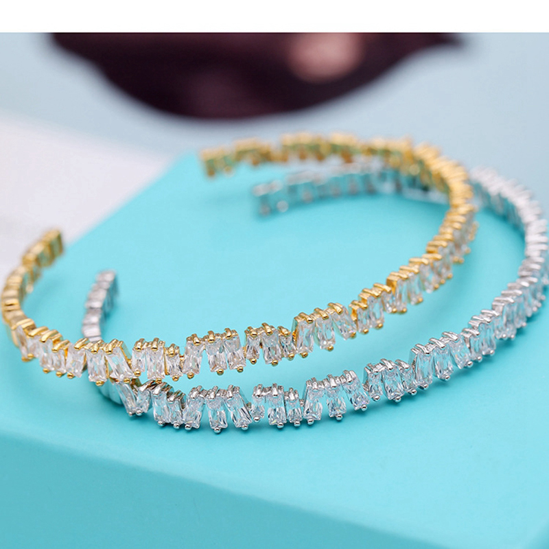 Shiny Crystal Cubic Zircon Cuff Bangle Platinum Plated Bracelets Women Girl Gift Marriage Engagement Party Jewelry
