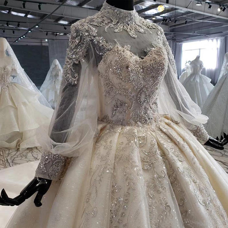 luxury ball gown wedding dressses beading high neck laceup back pearl crystal sequins lace appliques wedding dresses vestidos de novia