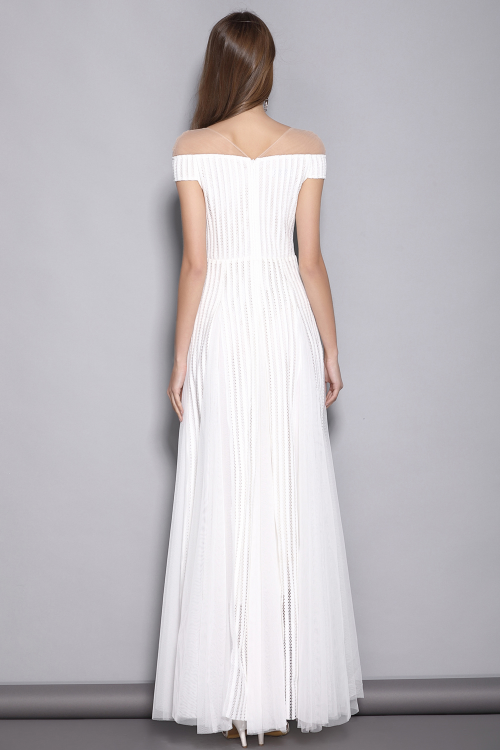 Women's V Neck Short Sleeves Hollow Out Party Prom Elegant Patchwork Long Runway Dresses