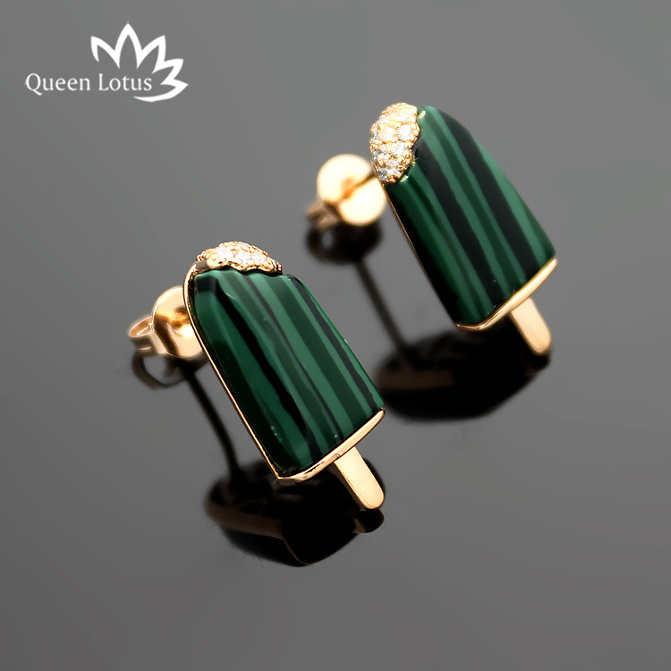 Wholesale- Fashion Stainless Steel Stud Earrings Vintage Jewelry For Women White Shell Turquoise Ice Cream Shape Brand Design