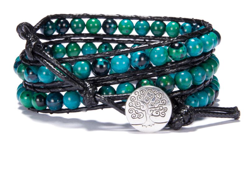 Women Boho Bracelet Natural Stone Single Leather Wrap Bracelet Stone Beaded Cuff