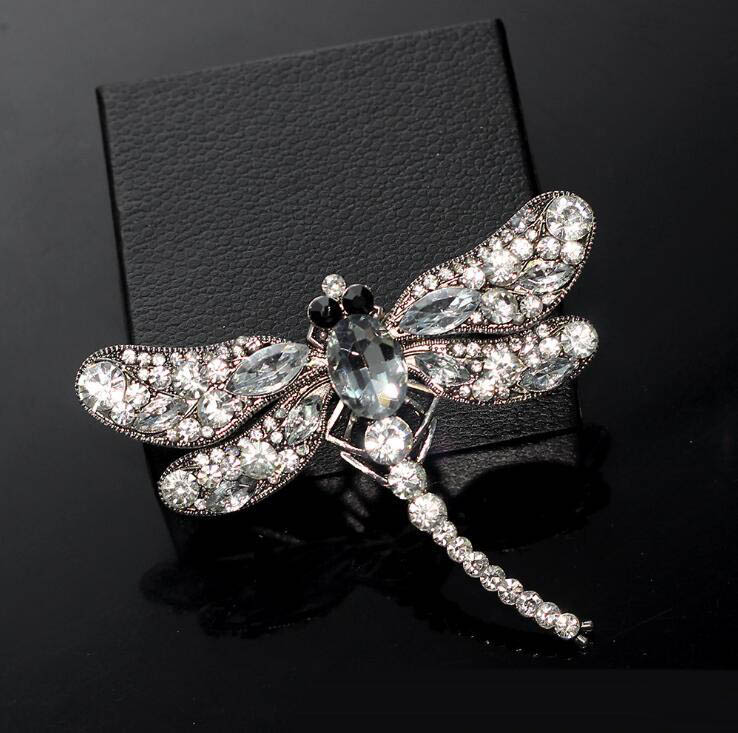 New Style Crystal Rhinestone Dainty Dragonfly Clothes Accessory Pins Brooches 7 Colors for Women