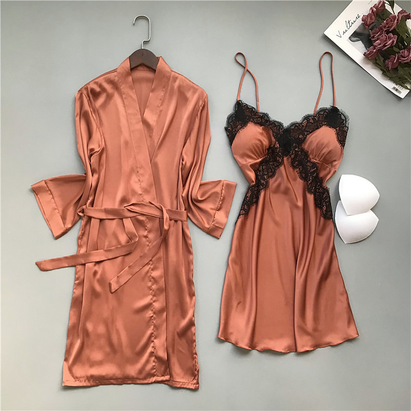 Spring summer Sleepwear Set Women Sexy V-neck Lingerie Robe Set casual Silk Nightwear Satin Nightgown female 2 Pcs homewear, Black
Spring summer Sleepwear Set Women Sexy V-neck Lingerie Robe Set casual Silk Nightwear Satin Nightgown female 2 Pcs homewear, Black