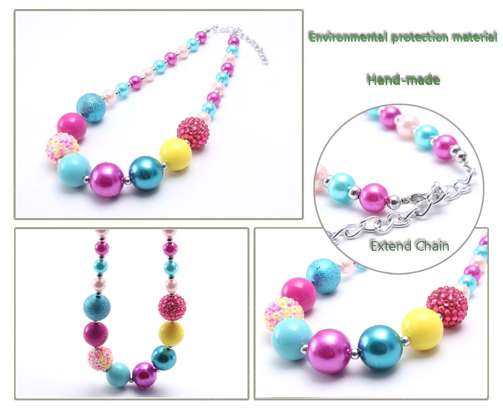 Fashion Spring Colorful Kids Girls Chunky Beads Necklace Baby Girls Bubblegum Beads Necklace Charm Chunky Jewelry Gift