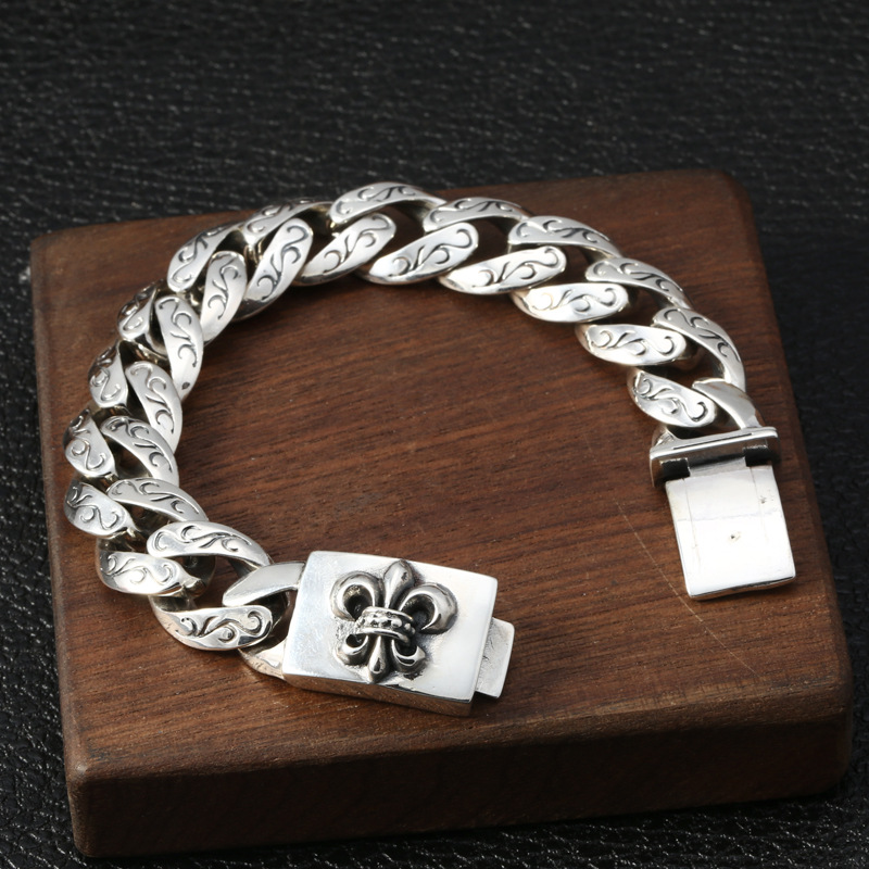 Gothic 925 sterling silver handmade vintage jewelry American European antique silver anchor charm link chain designer men's bracelets