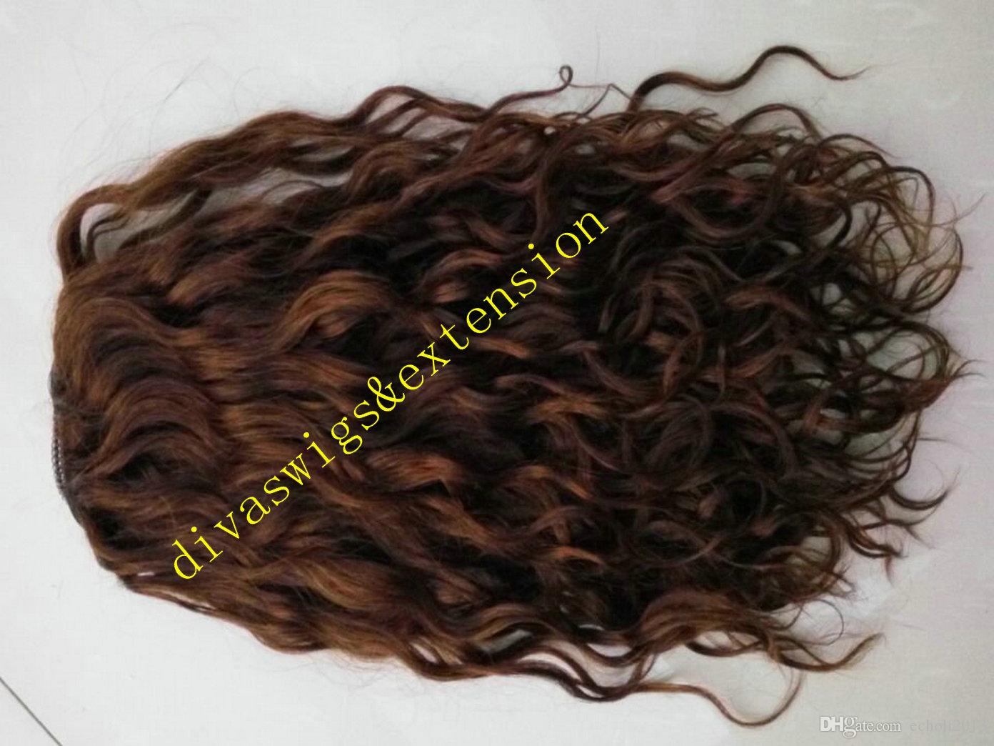Natural puff Virgin Brown wavy Drawstring ponytails human hair Extension Clips 120g Remy Pony tail hair piece colors aviable