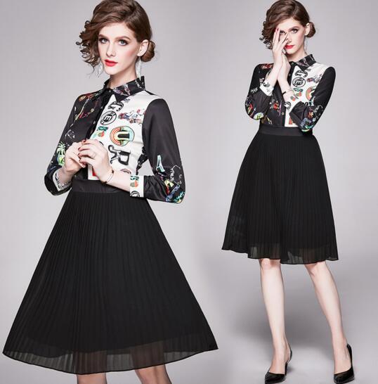 Early spring new fashion long-sleeved printed stitching skirt, As the picture
Early spring new fashion long-sleeved printed stitching skirt, As the picture