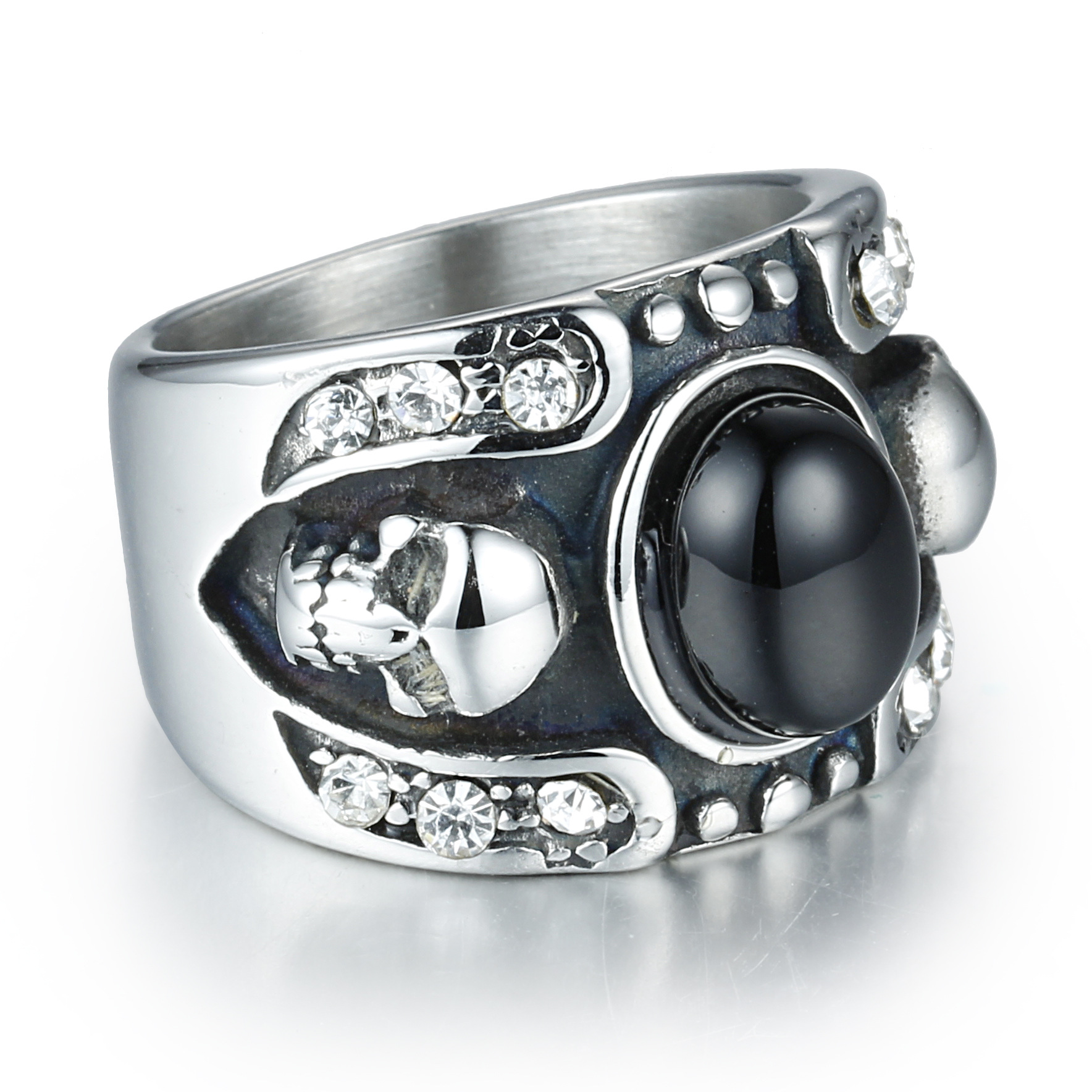 Double Skull Men's Punk Jewelry Titanium steel ring men Charm Black Rhinestone insert Jewelry bague homme size 7-12 rings male
Double Skull Men's Punk Jewelry Titanium steel ring men Charm Black Rhinestone insert Jewelry bague homme size 7-12 rings male