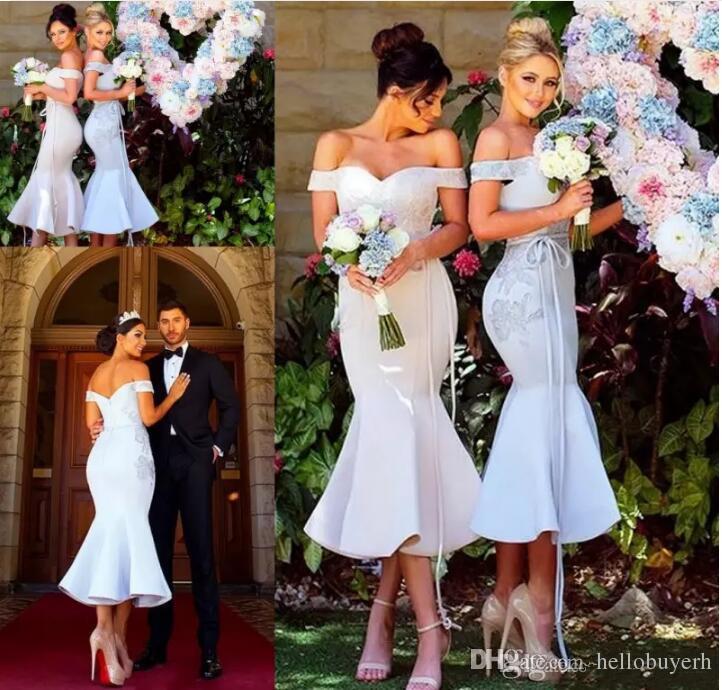 Chic Modern Short Mermaid Bridesmaid Dresses Sexy Off Shoulders Appliques Maid of Honor Gowns Cocktail Prom Dress Custom Made 2019
Chic Modern Short Mermaid Bridesmaid Dresses Sexy Off Shoulders Appliques Maid of Honor Gowns Cocktail Prom Dress Custom Made 2019