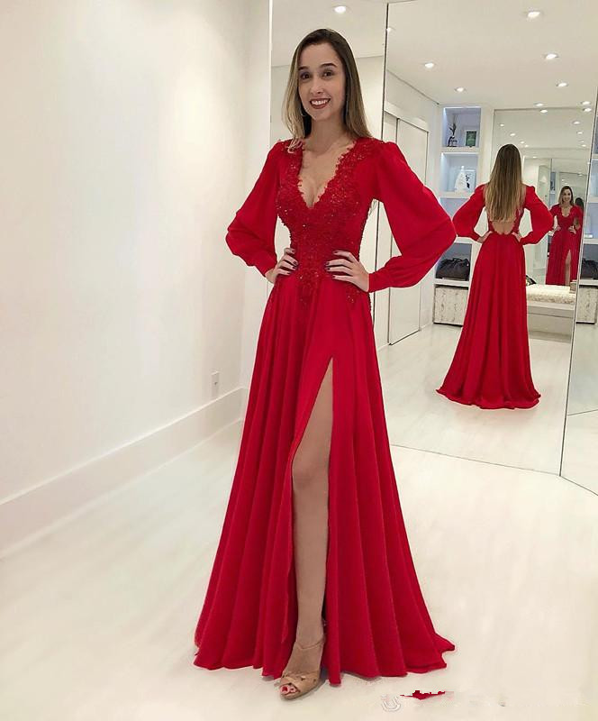 2022 Sexy Red A Line Chiffon Prom Dress Deep V Neck Long Sleeves Lace Appliques Dresses Evening Wear Formal Occasion Gowns, Ivory
2022 Sexy Red A Line Chiffon Prom Dress Deep V Neck Long Sleeves Lace Appliques Dresses Evening Wear Formal Occasion Gowns, Ivory