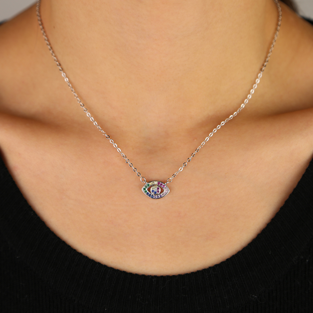 Gold silver plated high quality women jewelry cute lovely turkish evil eye charm necklace
