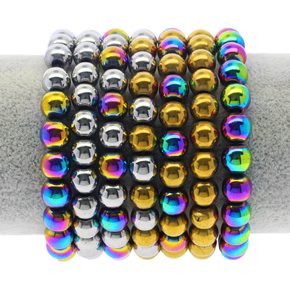 8 mm bead hematite string bracelet electroplated multi-color leather rope ring fashion creative