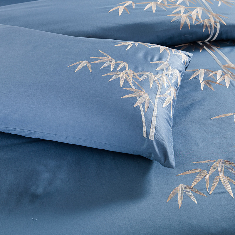 100% Egypt Cotton Coffee Bule Embroidery Oriental Bedding set King Queen size Bed set Duvet cover Bedsheet Pillowcases