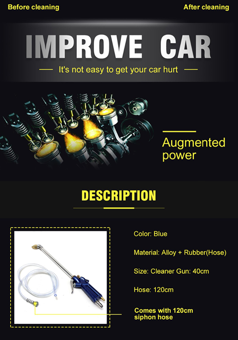 40CM Engine Oil Cleaner Tool Car Auto Cleaner Gun Pneumatic Tool With 120CM Hose Machinery Parts Alloy Engine Care