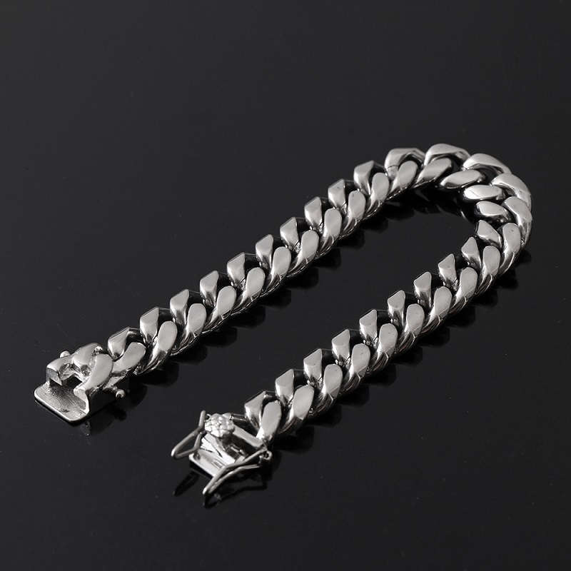 Hip Hop Men's 10mm Thick Heavy Stainless Steel Cuba Chain Bracelet Handmade Polished Dragon Head Buckle Rap Jewelry
