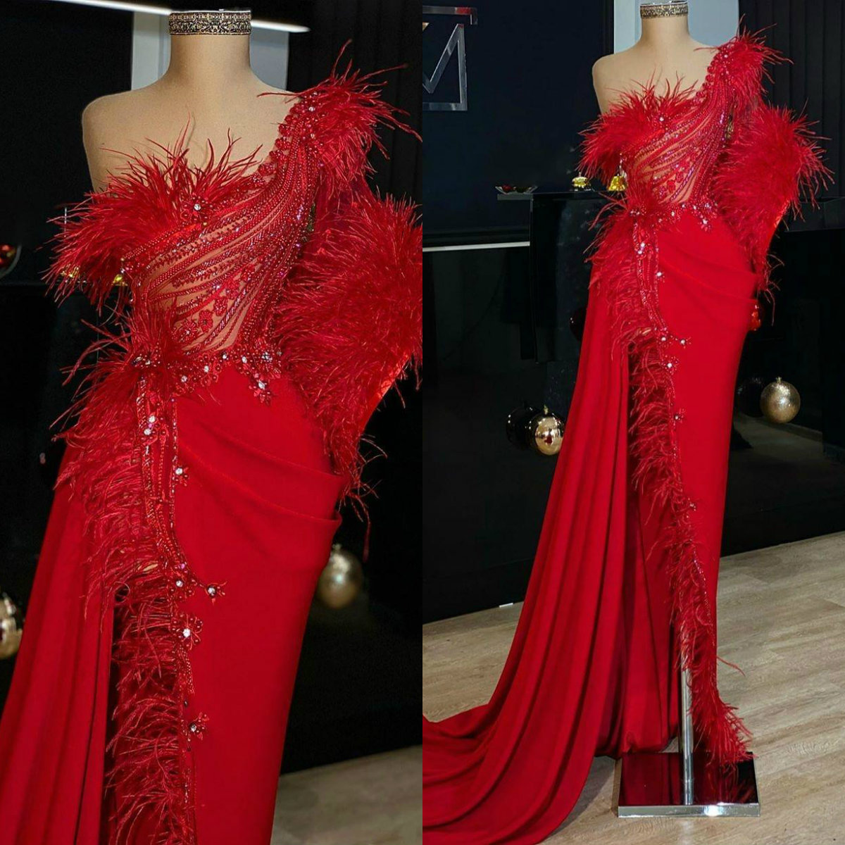 2020 Gorgeous Red Mermaid Evening Dresses Long Sleeve Feather Split Evening Dress Formal Party Gowns Beaded Robe De Soiree, Beige
2020 Gorgeous Red Mermaid Evening Dresses Long Sleeve Feather Split Evening Dress Formal Party Gowns Beaded Robe De Soiree, Beige