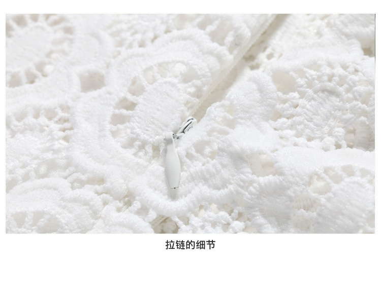 New design womens crochet hollow out lace floral long sleeve high waist patchwork pleated chiffon vent jag long dress