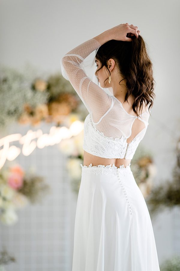 daisy bohemian wedding dresses two pieces long sleeve lace chiffon plus size beach boho chic bridal gowns robe de marie