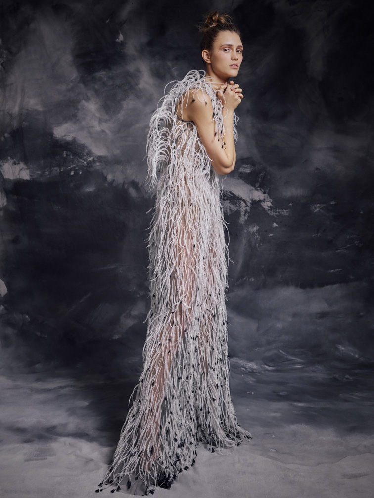 2020 Modest Krikor Jabotian Elegant Jumpsuit High Neck Sleeveless Evening Dresses Feather Tulle Formal Dresses Floor Length Party Gowns