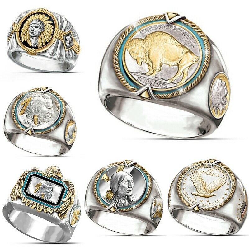 6Pcs/ lotsHip Hop Two-tone Men Band Rings Buffalo Nickel Honoring The American West Ethnic Style Jewelry Mens Ring Size 7-12
6Pcs/ lotsHip Hop Two-tone Men Band Rings Buffalo Nickel Honoring The American West Ethnic Style Jewelry Mens Ring Size 7-12