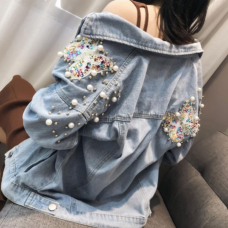 Fashion The New Heavy Work Beading Sequin Wild Loose Denim Jacket Womens Jackets and Coats, Sky blue
Fashion The New Heavy Work Beading Sequin Wild Loose Denim Jacket Womens Jackets and Coats, Sky blue
