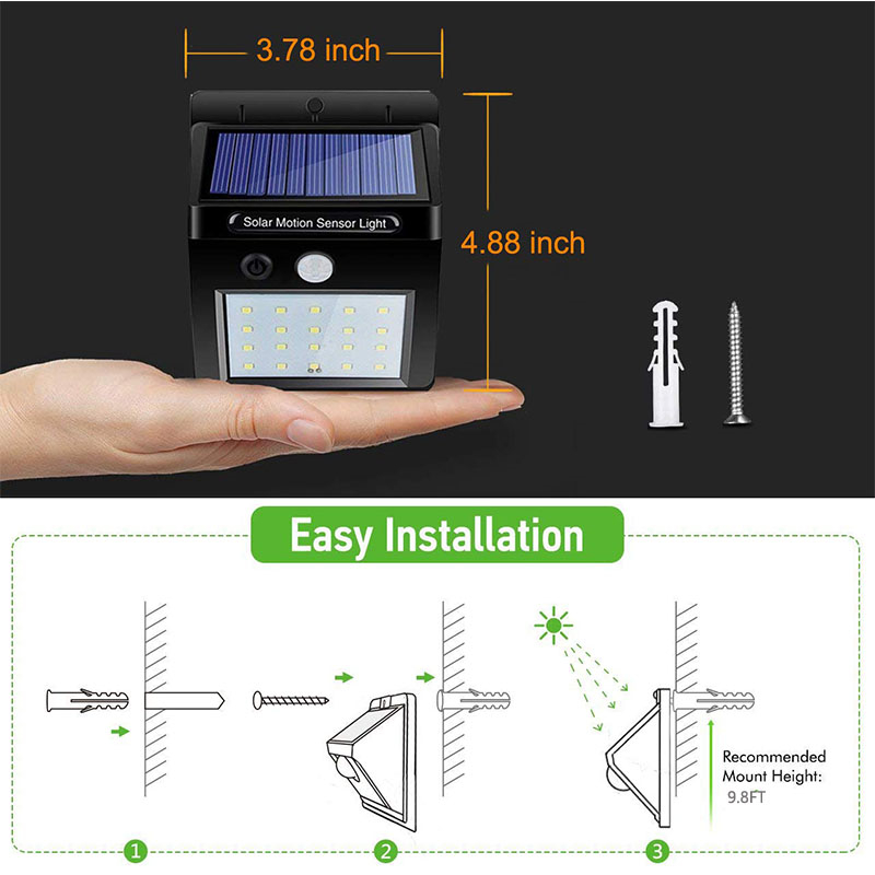 Solar Lamp Motion Sensor Wall Light 20Led 30Led Outdoor Security Lights Wireless for Garden Patio Yard Deck Garage Fence