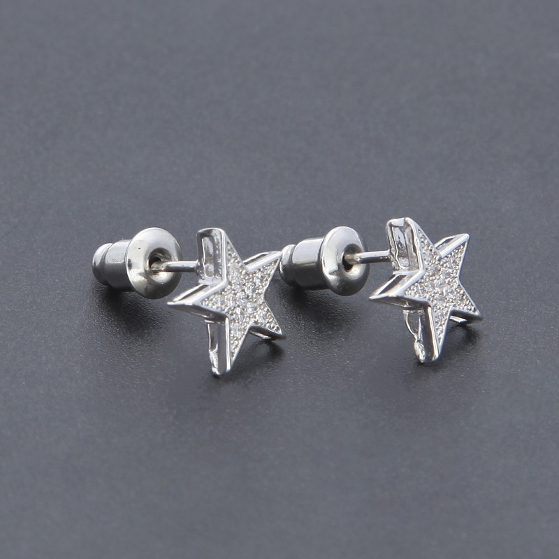 New Gold Bling Diamond Mens Hip Hop Pentagram Earring Studs Personalized Iced Out Zirconia Stud Earrings Rapper Jewelry Gifts for Men Women
