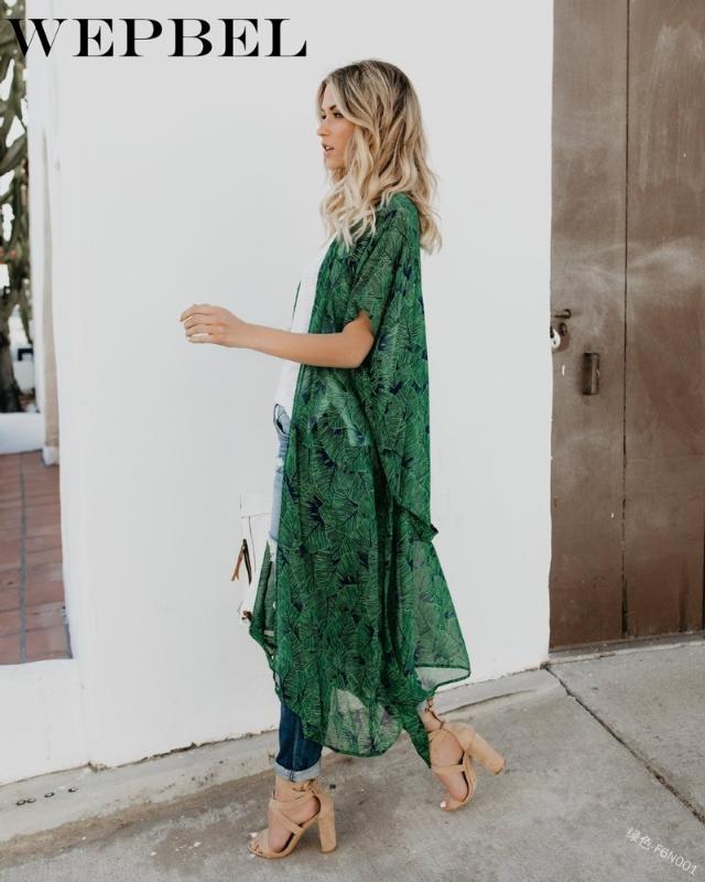 Women's Swimwear WEPBEL Women Elegant Printed Bikini Cardigan Long Kaftan Beach Cover Up Dress Girls Loose Cape Beachwear Robe1
