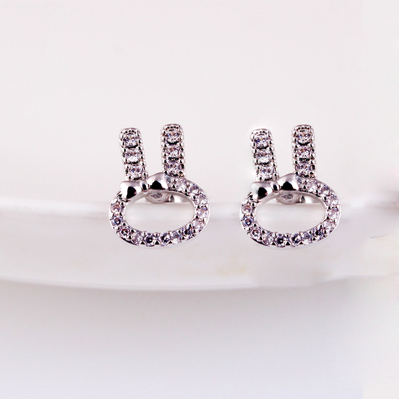 Shiny Zircon Hollow Cute Cat Animal Screwback Stud Earring Ear Bone Nail Jewelry No Fading No Allergies