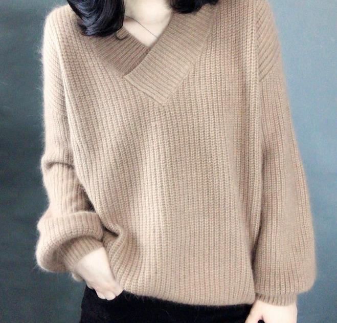 2018 Korean Style Female Soft Knitted Pullover Autumn Winter Thick Women Sweater Gray Burgundy Loose Crew Neck Jumper Sweaters S118
