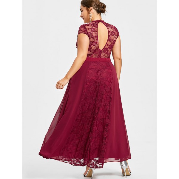 Plus Attractive Lace Size Backless Prom Dresses A Line Deep V Neck Evening Gown Ankle Length Chiffon Cap Sleeves Formal Dress nkle