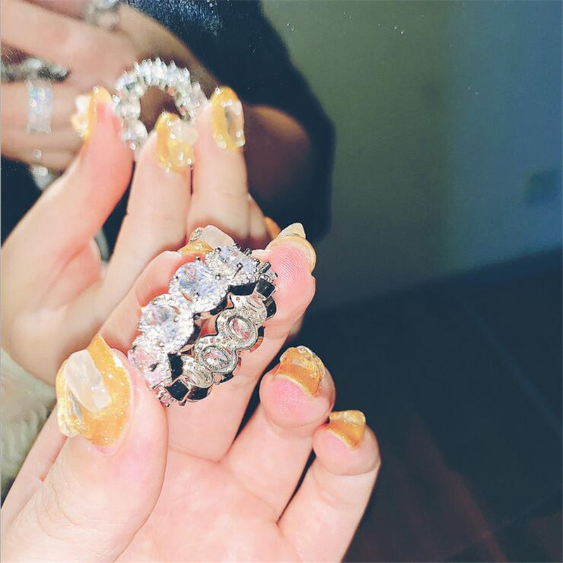 Water Drop Topaz CZ Dia Sterg Sier Wedding Band Ring for Women