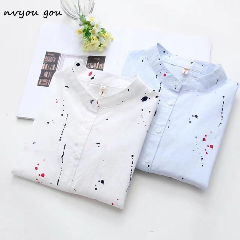 nvyou gou Women Cotton White Long Sleeve Blouse Stand Collar Graffiti Shirt 2019 Autumn Button Down New Fashion Office Shirt
nvyou gou Women Cotton White Long Sleeve Blouse Stand Collar Graffiti Shirt 2019 Autumn Button Down New Fashion Office Shirt