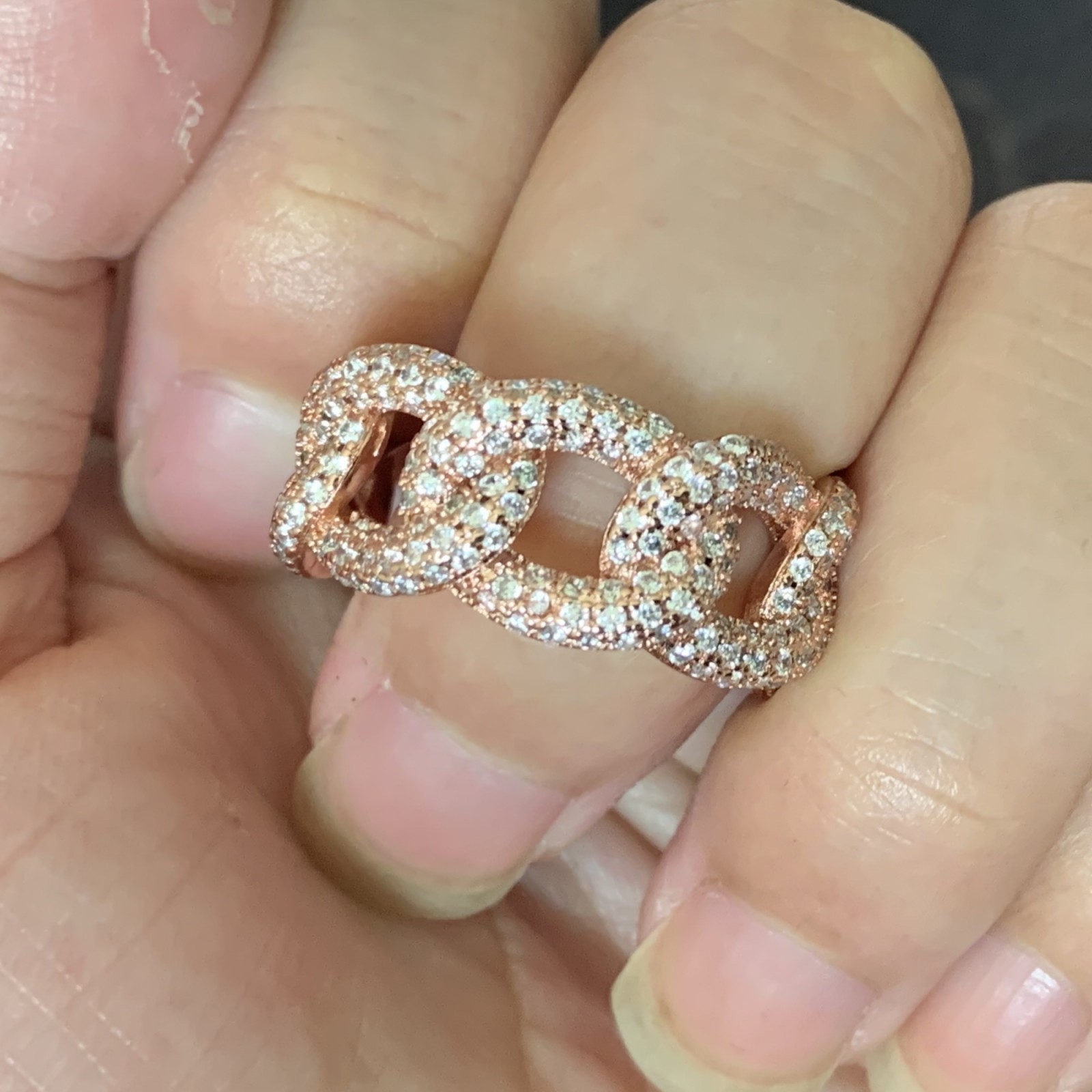 Sterg Sier & Rose Gold Wedding Band Ring: Pave White Sapphire CZ Dias