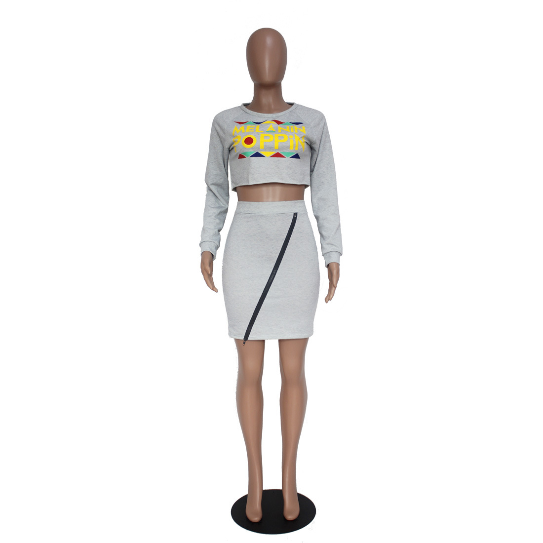 Dress European Spring and Summer Fashion Print Letter Casual Set Long Sleeve Zipper Skirt Set Support Mixed Batch
