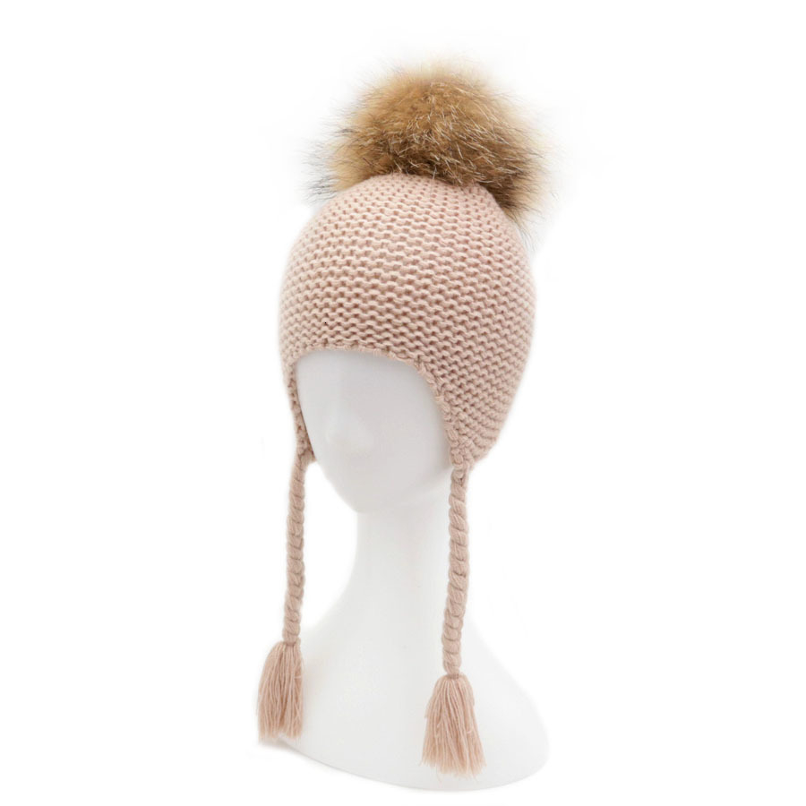 Winter Kids Knitted Hats Ear Protection Children Skullies Beanies Caps 1 to 3 Years old Baby Hat With Raccoon Fur Ball YWMQFUR D18110601