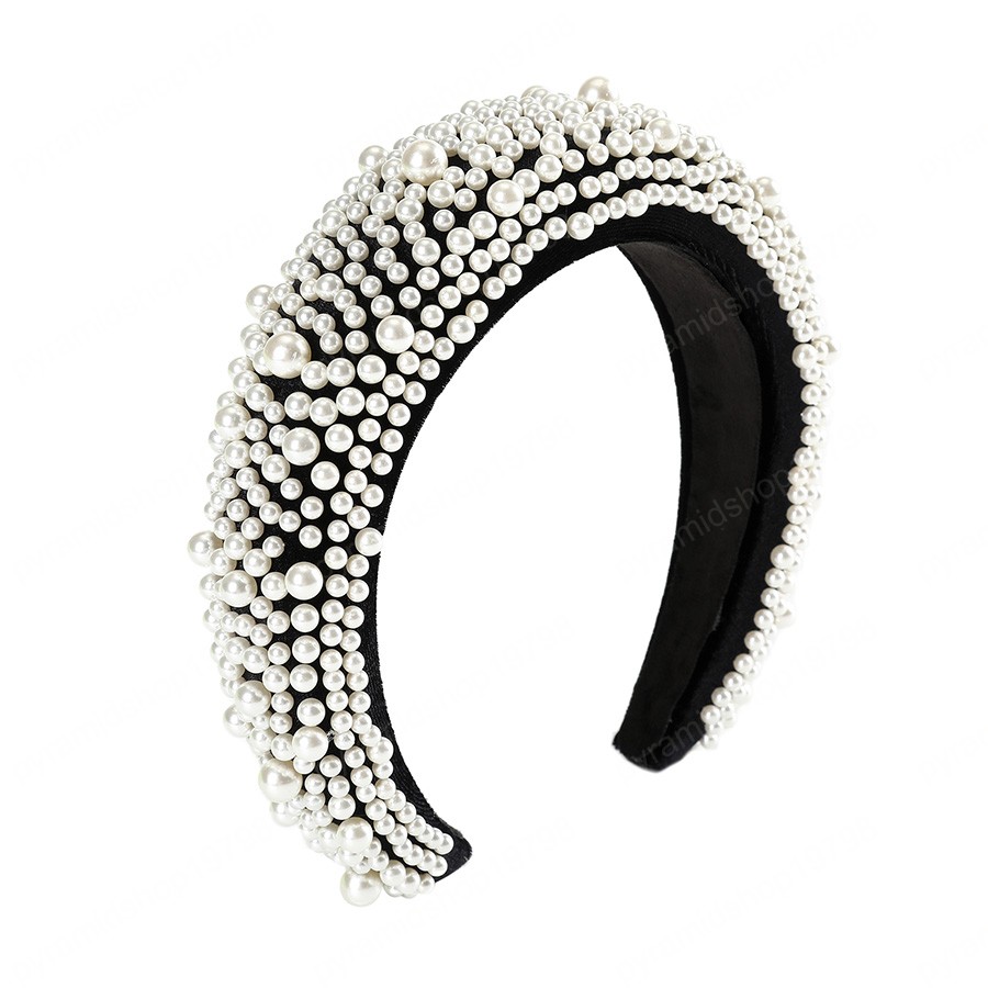New Winter Padded Headband Hoop Fashion Rhinestone Pearl Hair Accessories for Women Sponge Headdress