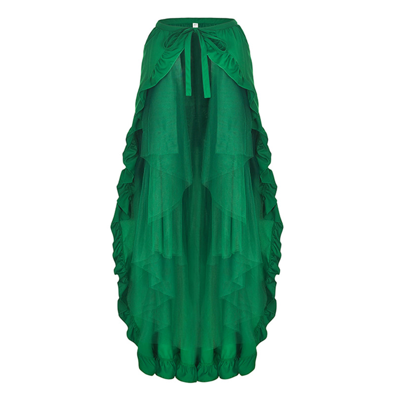 Women's Plus Size S-6XL Retro Gothic Multi-layered Tulle Mesh Ruffled And Pleated Asymmetrical Ties Front Open Silhouette Tiered Long Skirt