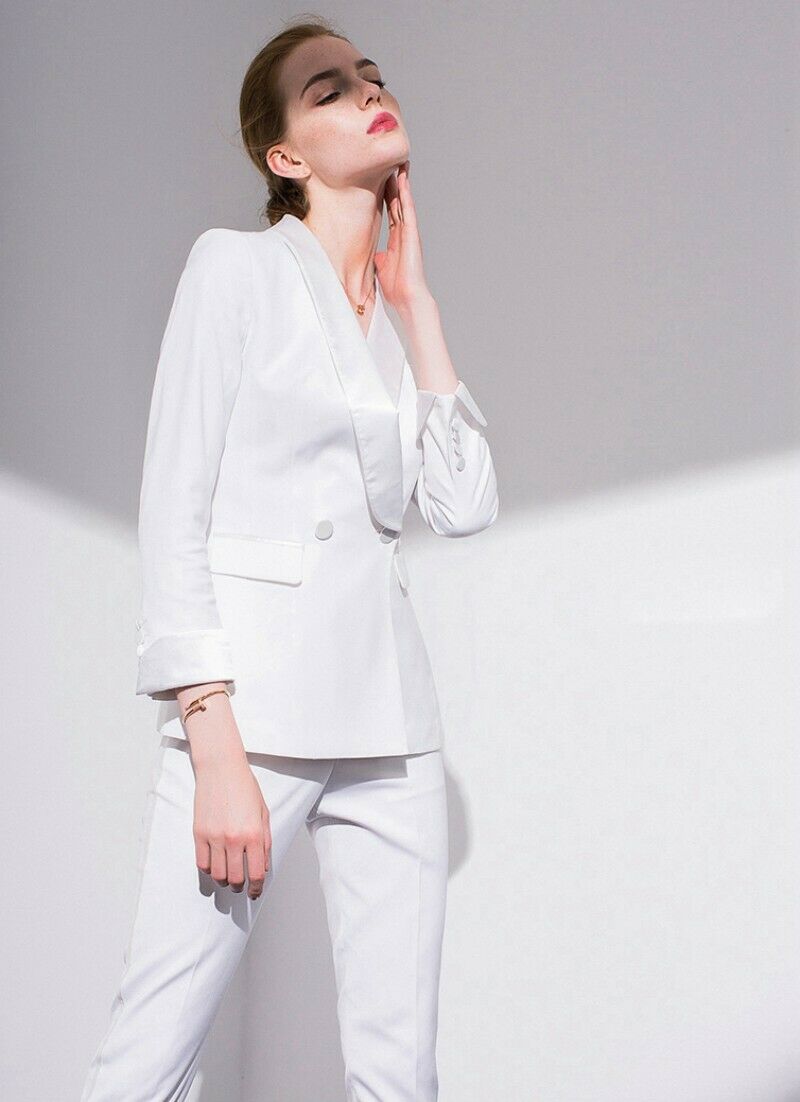 Summer White Women Mother of the Bride Suits Slim Fit Work Uniform Wear Ladies Formal Party Evening Wear For Wedding(Jacket+Pants)