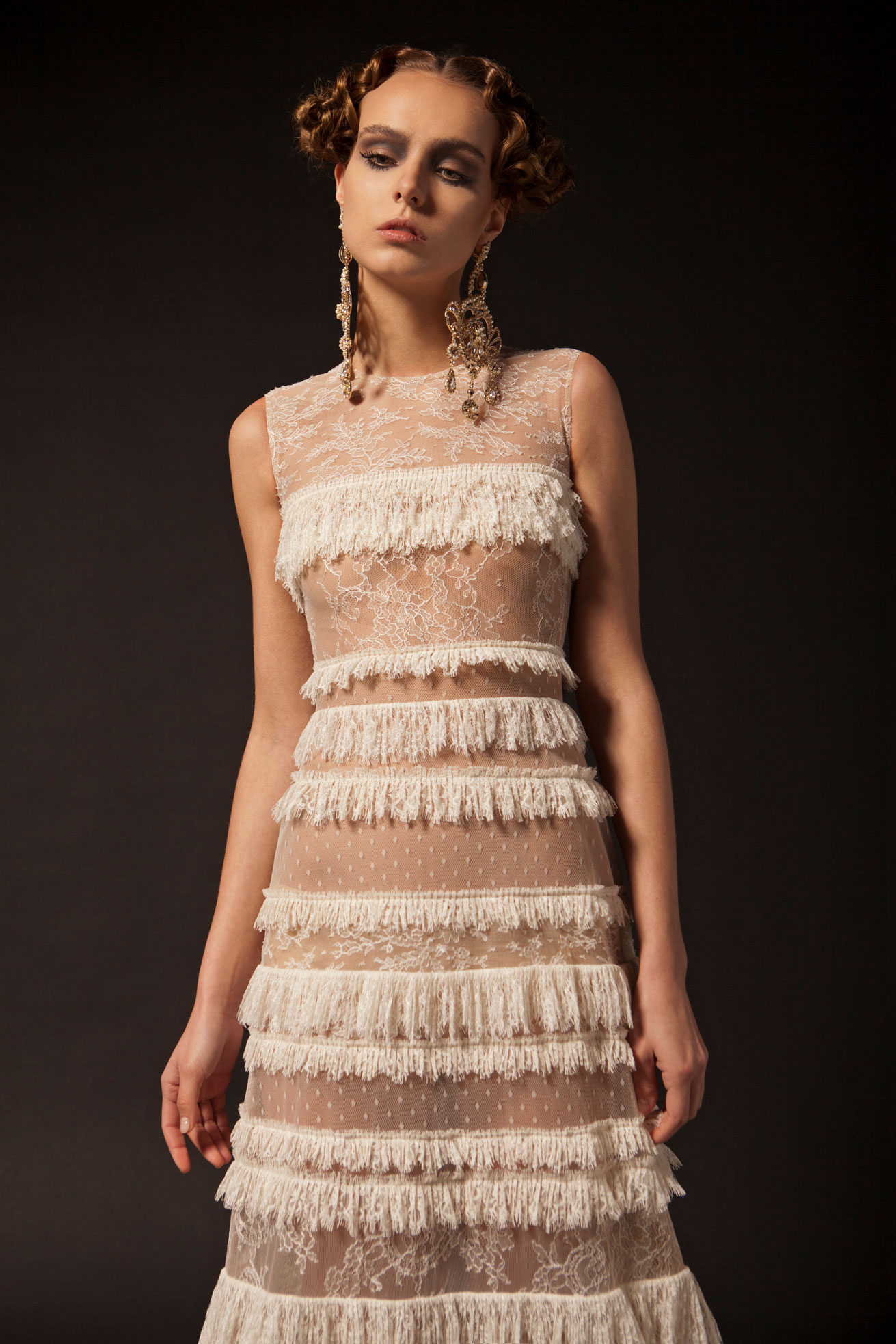 Krikor Jabotian 2019 Lace Ivory Prom Dresses Jewel Neck A Line Sexy Formal Party Dress Cake Tutu Ruffles Pageant Evening Gowns