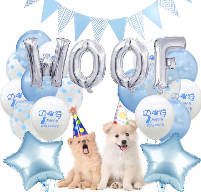 Happy Birthday Latex Balloon Set for Pet Puppy Dog Birthday Party Decoration Garland Banner Letter Woof