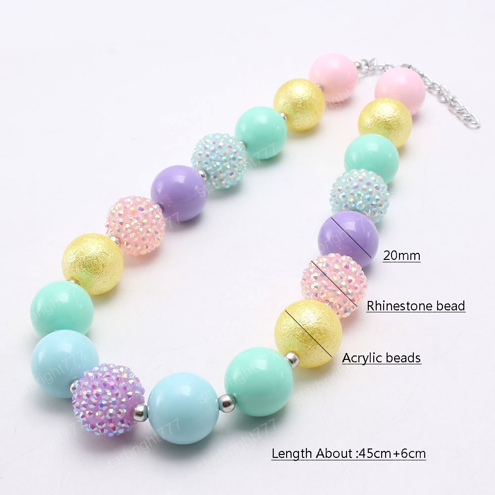 New candy color fashion baby chunky bubblegum handmade girls kids diy rhinestone beads necklace jewelry for child gift